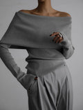 Off Shoulder Women's Knitted Sweater Knitwears Top Long Sleeve Pullovers Jumper Clothing Red Gray Brown Autumn Winter White Pull