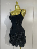 Elegant Chic 3D Beaded Flower Spaghetti Strap Short Bodycon Bandage Dress Luxury Party Prom Gown Birthday Wedding Guest Dresses