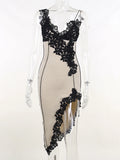 Sexy Lace Party Dress Women Deep V-Neck Irregular Chic Patchwork Design Skinny Maxi Bodycon Midnight Stretch Clubwear