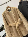 Original 2new Style Women's Fashion Belt Decoration Artificial Fur Effect Fur Jacket Coat Coat