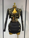 Women Long Sleeve Sequin Mini Bodycon Three Piece Set Birthday Evening Party Costume Bar Nightclub Performance Stage Outfit