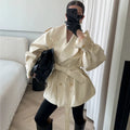 Women's Double Breasted Trench Coat Lapel Waist-Cinching Lace Up Mid Length Windbreaker Jacket Autumn Casual Street Coat
