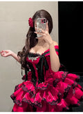 Olivegirl Sweet Lace Dress Lolita Red Cute Girl Spring High-end Women Summer Birthday Party Elegant Princess Lolita Dresses