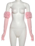 Christmas Furry Strapless Tops Women Patchwork Sexy Long Gloves Matching Birthday Luxury Classic Midnight Clubwear