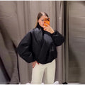 High Street Women's Bomber Jacket Coat Loose Fit Stand Collar Long Sleeve Crop Tops 2026 New Lady Outerwear Casual Daily Outfit