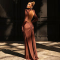 Sexy Backless Long Dress For Women Turtleneck Evening Party Ruched Dress Elegant Solid Long Sleeve Streetwear Maxi Dress