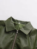 Simpel Basics Patchwork Belt Leather Jacekt for Women Lapel Long Sleeve Spliced Zippers Casual Office Coats Female