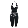 Patchwork 2-Piece Set Women Backless Halter Low-Neck Vest+Folds Elastic Waist Short Fashion Polka Dot Print Suits