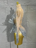Sexy Madam Sparkling Crystal Bodysuit Long Sleeve See Through Mesh Jumpsuit Evening Party Bar Dancer Stage Wear ForFemale Singer