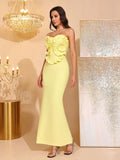 Women Ruffle Sexy Strapless Backless Long Bandage Dress Fashion Solid Sleeveless Bodycon Cocktail Party Birthday Gown