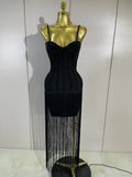 Elegant Prom  Evening Party Luxury Birthday Wedding Guest Dresses Women Sexy Shiny Crystals Tassel Bodycon Long Bandage Dress