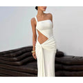 Solid Spliced Lace Up Slimming Dresses for Women Strapless Sleeveless High Waist Temperament Dress Female