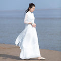 Vietnam Traditional Dress Aodai Chinese Improved Qipao Chiffon Fairy Women Elegant Oriental Improved Qipao Tea Art Hanfu Set