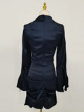 Navyblue Irregular Bodycon Dresses for Women Stand Collar Flare Sleeve High Waist Sexy Party Mini Dress Female New