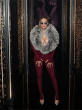 Furry Deep V-Neck Jumpsuits Woman Hipster Patchwork Trend Sexy Stretch Fitness Club Activity Luxury Midnight Overalls