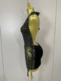 Sexy Sparkly Rhinestones Halter Backless Mesh Velour Short Dress Women Evening Prom Celebrate Birthday Party Stage Wear
