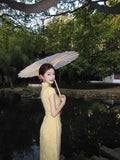 Improved Cheongsam Dress Qipao 2026 New Young Girl Orange Summer Daily Wearable Long Dress Chinese Summer Women Clothing