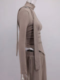 Solid Two Piece Set for Women Slash Neck Irregular Hem Long Sleeve Top High Waist Straight Pant Casual Suit Female