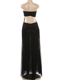Sexy See Through Dress Women Sexy Halter Chain Backless Irregular Ruched Patchwork Vacation Birthday Party Clubwear