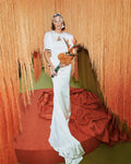 Custom White Satin Cape Sleeve Mermaid Wedding Dress Floor Length Bridal Gown Elegant Formal Evening Occasion Wear