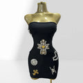 Women's Rhinestone Cross Slim Tube Top Black Mini Dress Glam Luxury Music Festival Party Stage Performance Gown Birthday Dresses