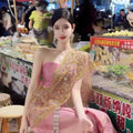 Women's Thailand Traditional Clothing Two Set Thai Dress National Costume Dai Dress Minority Retro Costume Dance Photography