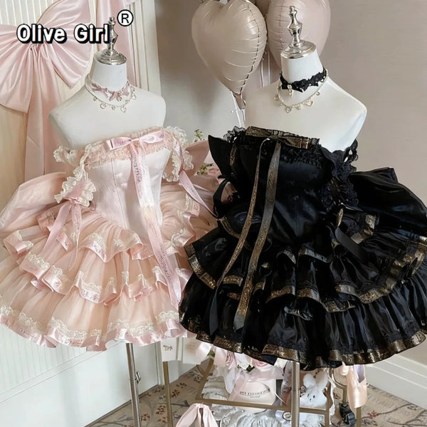 Olivegirl Summer Autumn Rose Lolita Sweet Girl Dress Cosplay Gothic Y2K Women Outfits High Waist JSK Princess Banquet Costumes