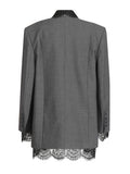 Chic Solid Spliced Lace Edge Blazers for Women Notched Collar Long Sleeve Temperament Designer Coats Female Clothes Style