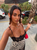 Camisoles Zebra Prints Lace Patchwork Women Dresses Party Outfits Female Sexy Club Skinny Bodycon Sheer Chic Trendy