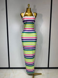 Women Sexy Halter Backless Colorful Bodycon Maxi Long Bandage Dress Nightclub Evening Party Celebrate Birthday Fashion Clothing
