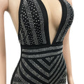 Rhinestone Splicing Halter Deep V-neck Open Back Maxi Dress Women Sexy Night Club Party Long Dresses Vestidos