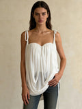 Solid Spliced Folds Corset Dress For Women Spaghetti Strap Sleeveless Temperament Top Female Fashion Style Clothes New