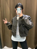 Women's Jacket New Vintage Imitation Leather Bomber Jacket Coat Top Women's Style