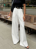 Solid Minimalist Spliced Pockets Pant for Women High Waist Loose Casual Pant Female Fashion Style