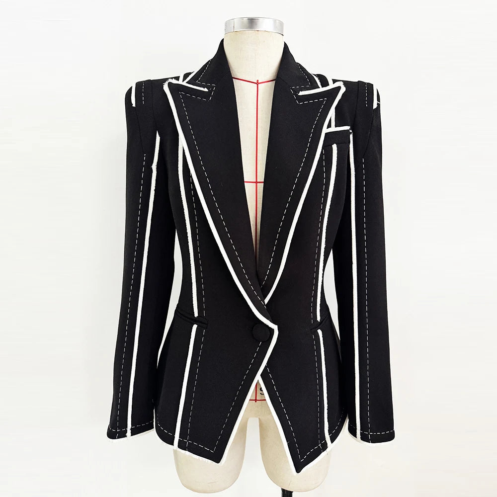 Women's Striped Blazer single button Long Sleeve Lapel Neck Coat 2026 Female OL Office Fashion Jackets Female Outerwear