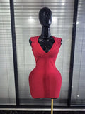 Pink Winered Women Sleeveless Sexy V-Neck Bodycon Mini Bandage Dress Celebrate Nightclub Party Fashion Homecoming Outfit