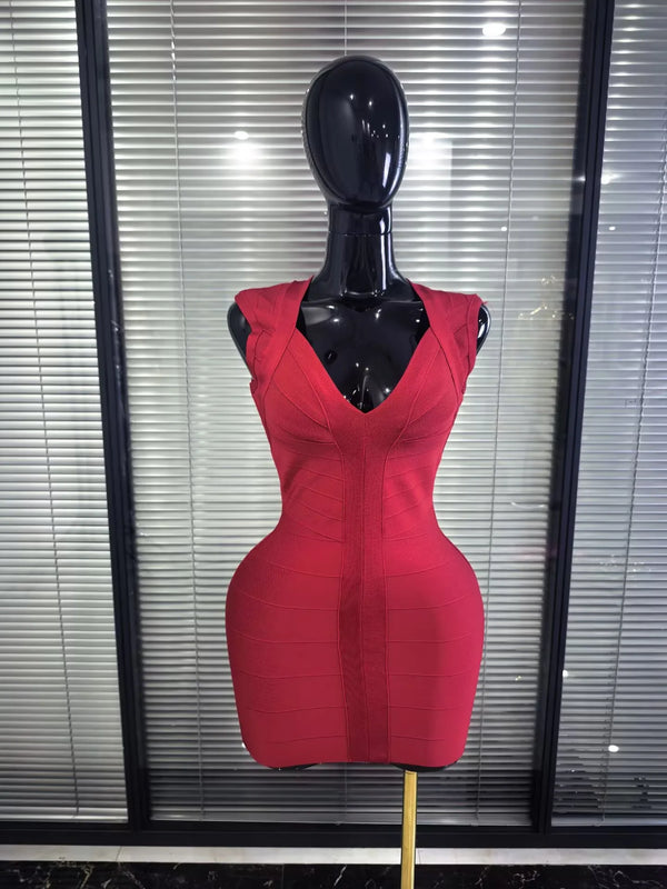 Pink Winered Women Sleeveless Sexy V-Neck Bodycon Mini Bandage Dress Celebrate Nightclub Party Fashion Homecoming Outfit