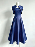 Retro Solid Color Satin Fake Two Piece Shawl Long Dress 2026 New Women'S High Waisted Dress Elegant Dinner Gown