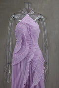 Women'S Irregular Pleated Slim Chiffon Long Dress Sexy Backless Ruffle Fashion Party Prom Elegant Evening Gown 2025 New