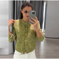 Women Crew Neck Knit Cardigan Single‑Breasted Metal Buttons Long Sleeve Cropped Sweater Coat Pockets Casual Knitwear Outerwear