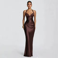 Elegant Satin Corset Long Dresses Luxury Women's Halter Backless Maxi Dress Evening Wedding Guest Party Prom Gown Brown Red 2026