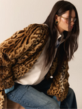 Leopard Print Faux Fur Long Coat Women Plush Belted Waist V Neck Loose Fit Thick Maxi Coats Warm Winter Elegant Luxury Outerwear