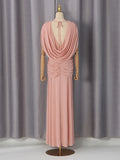 2026 Summer New Ruched Maxi Dress Women Draped Sleeveless V Neck Elegant Folds Dresses Formal Evening Party Gown