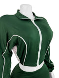 Casual 2 Piece Set Women Tracksuit Patchwork Full Sleeve Zip Elastic Hem Crop Jacket+Flared Pants Sporty Streetwear