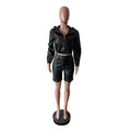 Smooth Hipster 2-Piece Set Women Tracksuit Fall Zip Hooded Jacket+Shorts Matching Activity Simple Streetwear Outfits