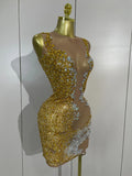 Sexy Sparkly Rhinestone Sleeveless Mesh See Through Mini Dress Luxury Birthday Dress Celebrate Party Club PhotoShoot Stage Wear
