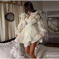 Ruffle Women Dress V Neck Waist Tie Dress Puff Sleeve Mini Dresses Tiered Layered Skirt Daily Dating Outfit With Layered Hem