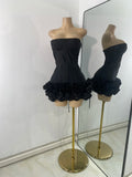 Sexy Strapless Backless Ruffles Red Bandage Short Dress for Women Elegant Luxury Deisnger Evening Party Brithday Club Outfit