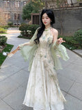 Olive Girl Flowing Sleeve Qipao for Ren Faire 2026 Garden Wedding Fairycore Photoshoot Everyday Wear S-XXL XS-3XL Plus Size Flowing Sleeve Romantic Cottagecore Garden Party Editorial Not Costume Qipao Cheongsam Chinese Dress Chinese Heritage Fashion Women