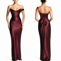 Elegant Satin Corset Long Dresses Women's One Shoulder Maxi Dress Evening Party Wedding Guest Blue Pink Prom Graduation Brown
